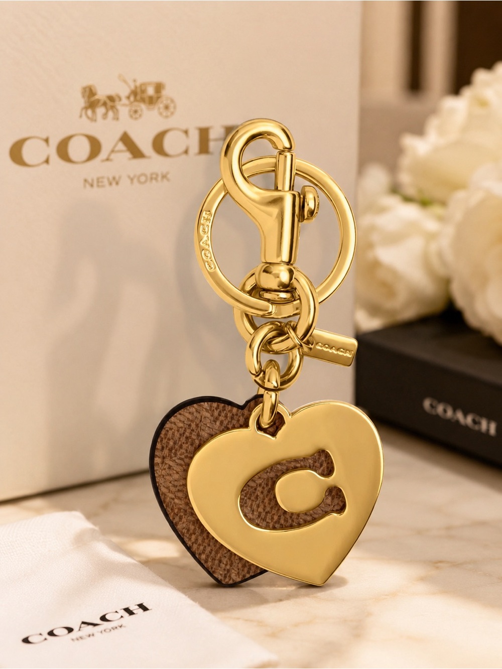 Coach 91478 Signature Canvas/ Metal Heart Key Ring / Bag Charm ✨